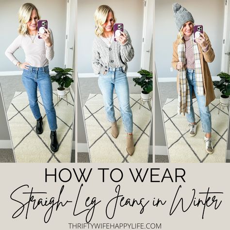 Thrifty Wife Happy Life, Jeans And Sneakers Outfit, Jeans Boots Outfit, Winter Sneakers Outfit, Straight Jeans Outfit, Sneakers Outfit Casual, Straight Leg Jeans Outfits, Legs Outfit, Jeans Outfit Winter