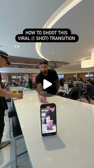 Eden Hazan | Brand Strategy & Transitions on Instagram: "Easy 1-shot Transition Tutorial 🤓🎬 | Tips below👇🏻
—
Here’s an easy 1-shot transition we shot last week for my client @culturesresto in approximately 37 seconds, in the middle of a busy food court.. using only an iPhone!!!!

You’ll need 4 similar objects for this one as well as an additional person (shoutout to @donsamhazan ) to lend a hand.

Set up: Position your phone on the table (yes you can use a tripod as well) and switch your video camera setting to either 2 or 3x… then hit record.

The shot: Push each of the 4 items toward the camera in the exact same way (try to follow the same line). 

BONUS: Have your helper replace each one of the objects so that you can freeze and maintain the same position between each product change Food Court, Camera Settings, The Shot, Ads Creative, Video Camera, Iphone Photography, Brand Strategy, The 4, Shout Out