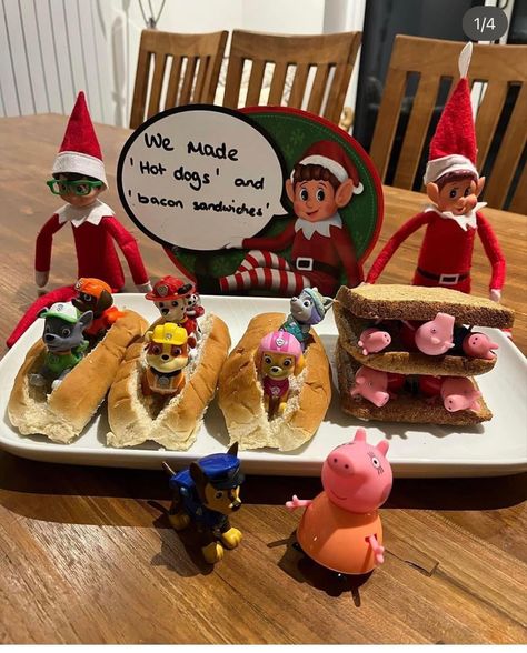 Hot Dog Bun, Making Hot Dogs, Elf On Shelf, Bacon Sandwich, Elf Fun, Santa Helper, Shelf Ideas, On The Shelf, Dog Bun