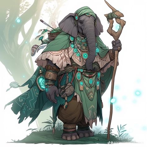 Otter Folk Dnd, Dnd Tabaxi Druid, Loxodon Wizard, Loxodon Art, Loxodon Druid, Loxodon Dnd, Elephant Character, Dnd Druid, Russian Folklore