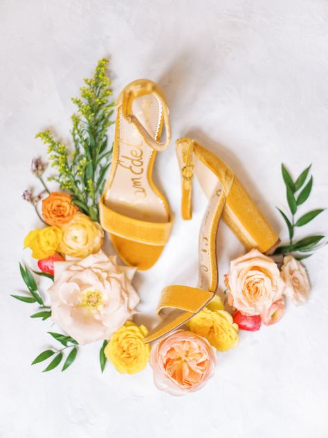 Dreamy and Luxurious Blue and Yellow South Tampa Wedding Styled Shoot | The Orlo Yellow Wedding Shoes, Mustard Yellow Wedding, Bohemian Style Gown, Tampa Wedding Venue, Yellow Wedding Theme, Types Of Gowns, Wedding Alters, Traditional Gowns, Colorful Florals