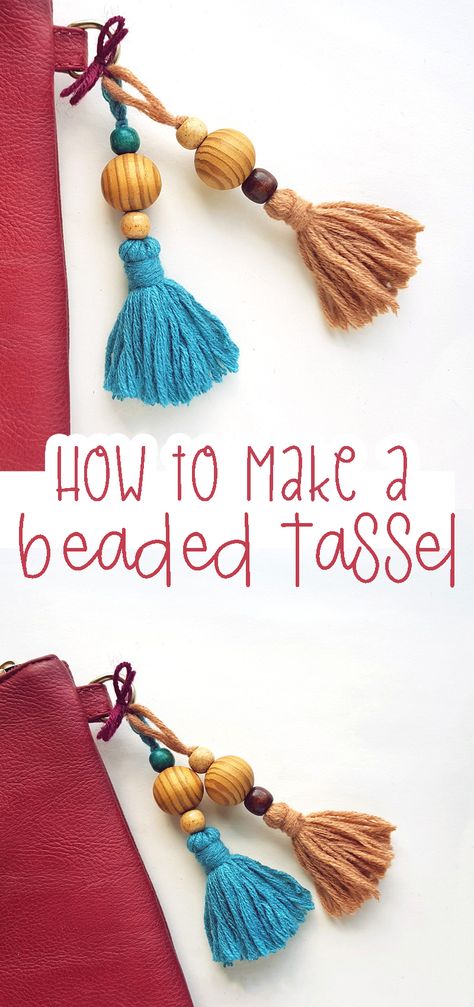 Beads And Tassels Diy, Making Yarn Tassels, Tassel With Beads Diy, Beaded Projects To Sell, Decorative Tassels Diy, How To Make Beaded Tassels, Tassel Zipper Pull Diy, Decorating With Tassels Ideas, Easy Diy Tassles