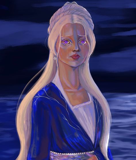 “Seduced and abandoned by a traveling singer, the princess had given birth to a stillborn son, then, overwhelmed by grief, walked into the waters of Blackwater bay and drowned” “Saddest of all was the loss of Princess Gael, the winter child” . Gael Targaryen, commissioned by talented @arxya999 #asoiaf #asongoficeandfire #fireandblood Targaryen Fan Cast, Gael Targaryen, Targaryen Fanart, Winter Child, Fire And Blood, Targaryen Art, Iron Throne, Nerdy Things, House Targaryen