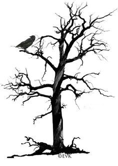 Dead Tree Tattoo, Celtic Tree Tattoos, Tree Silhouette Tattoo, Tree Tat, Tattoo Black And White, Haunted Tree, Dead Tree, Crow Tattoo, Forest Tattoos