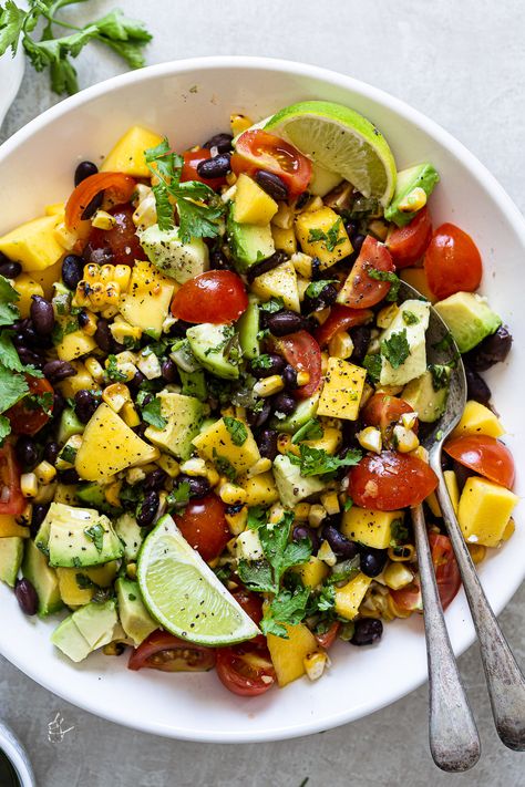 Mango, Avocado and Black Bean Salad with Lime Dressing | J Cooking Odyssey Mango Black Bean Salad, Black Bean Avocado Salad, Salad With Lime Dressing, Black Bean Salad Recipe, Barbecue Recipe, Cilantro Salad, Mango Avocado, Black Bean Salad, Cilantro Lime Dressing