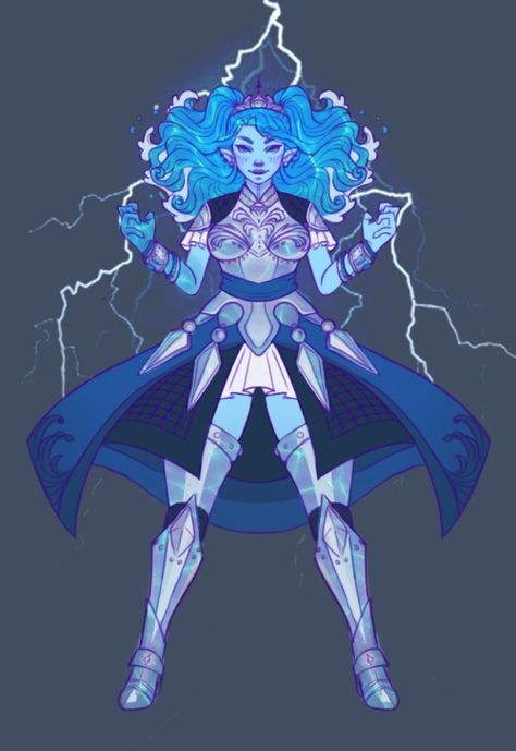 Air Genasi Paladin, Lightning Genasi, Dnd Tempest Cleric, Tempest Cleric Dnd, Air Genasi Cleric, Water Genasi Cleric, Elemental People, Air Genasi Bard, Dnd Water Genasi Female