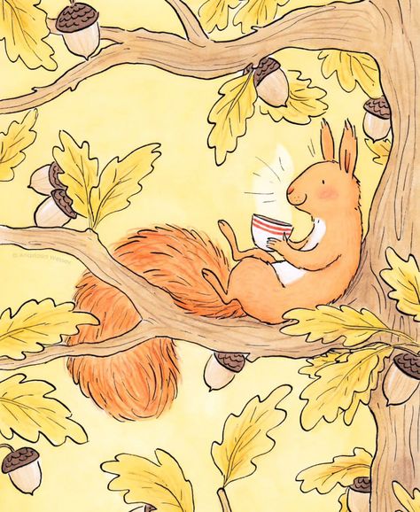 Squirrel Illustration, Back Drawing, Fall Drawings, Watercolor Paintings For Beginners, Autumn Illustration, Bear Pictures, Happy Paintings, Pics Art, Children's Book Illustration