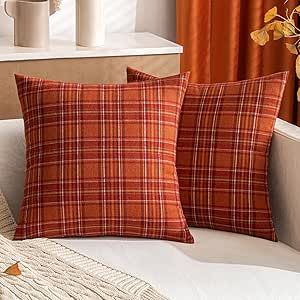 Autumn Living Room Decor, Living Room Decor Fall, Autumn Living Room, Plaid Throw Pillow, Plaid Throw Pillows, Plaid Pillow, Plaid Throw, Garden Pillows, Orange Plaid