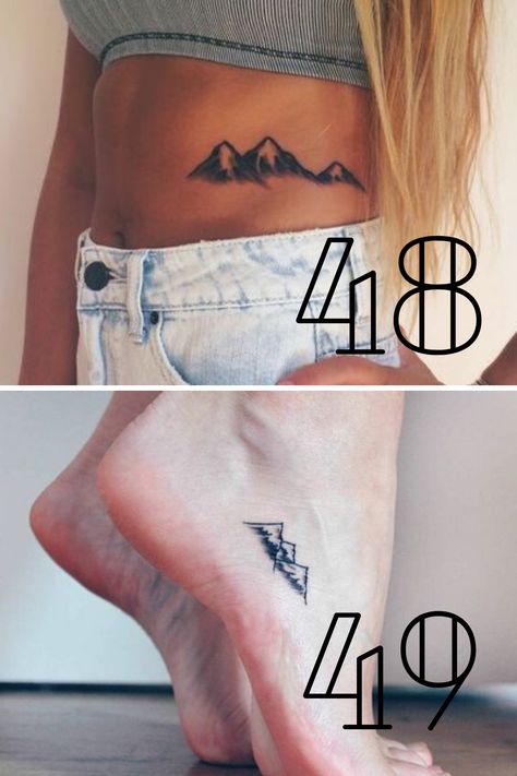 51 Mountain Tattoo Ideas That Are As Good As Fresh Air - Tattoo Glee Mountain Woman Tattoo, Three Mountains Tattoo, Mountain Tattoos For Women, Inside Ankle Tattoos, Single Tattoos, Tattoo Down Spine, Mountain Tattoo Ideas, Moutain Tattoos, Small Mountain Tattoo