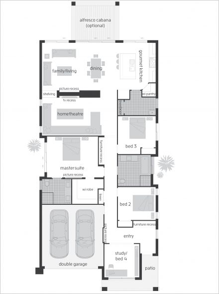 Infinity One narrow block home floor plan Block House Design, Block House Plans, 2020 House Plans, Home Map Design, 30x50 House Plans, Floor Plan Ideas, Double Storey House Plans, Block House, Narrow House Plans