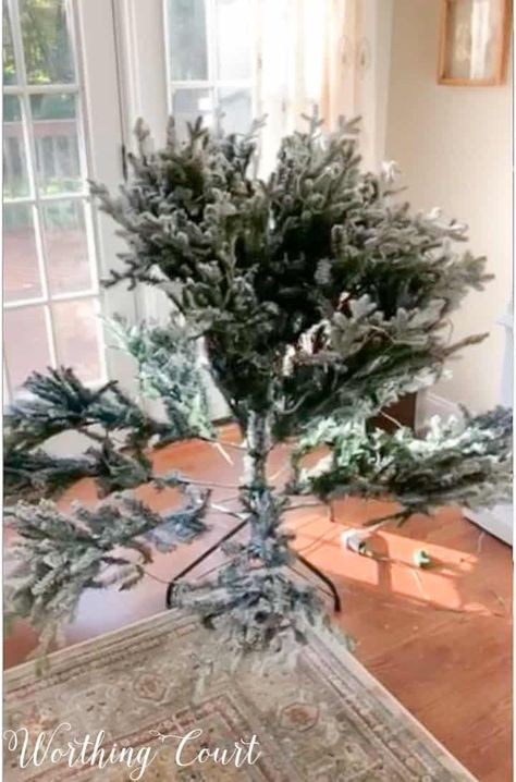 Use this method to fluff your artificial tree! No more scratches on your hands and arms. #christmastree Easy Set Up Christmas Tree, How To Fluff A Fake Christmas Tree, Artificial Tree Branches, Christmas Decs, Fake Christmas Trees, Faux Christmas Trees, Fur Tree, Outdoor Christmas Tree, Fake Trees