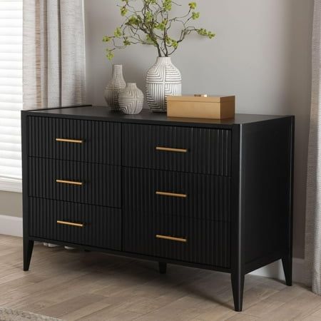 Channel the elegance of timeless craftsmanship with the refined grace of the Primrose dresser. Made in Malaysia, this mid-century piece is crafted from sturdy wood. Six interlocking drawers offer superb storage space for clothes, linens, and more while reserving the tabletop as a spacious display area. The Primrose requires assembly and is affixed with chic metal handles for an eye-catching touch. With fluted drawer faces steeped in classic artistry, the Primrose dresser brings enduring beauty t Fluted Wood, Dresser In Closet, Modern Contemporary Home, Modern Closet, Accent Chest, Cat Bed Furniture, Comforter Bedding Sets, Vintage Halloween Decorations, Home Office Storage