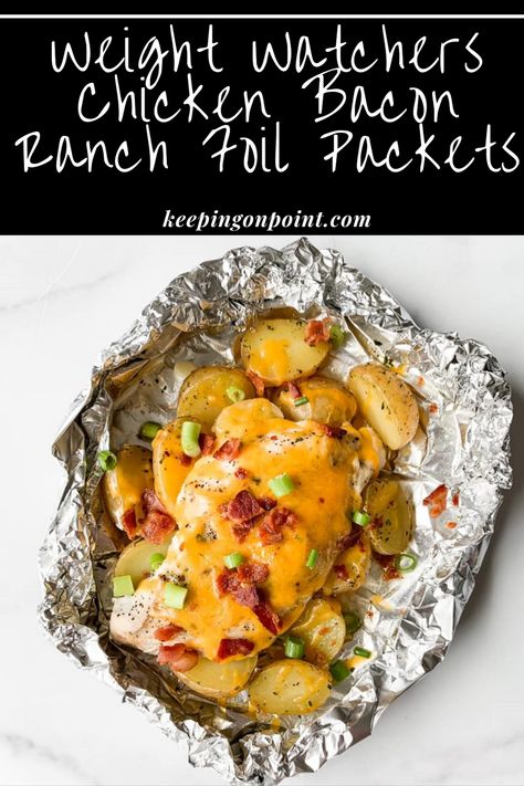 Chicken Bacon Ranch Foil Packets – Keeping On Point Weight Watchers Baked Chicken Recipes, Weight Watcher Meal Prep, Chicken Bacon Ranch Foil Packets, Easy Weight Watchers Recipes, Weight Watcher Meals, Weight Watchers Recipes Dinner, Weight Watcher Recipes, Weight Watchers Casserole, Weight Watchers Meals Dinner