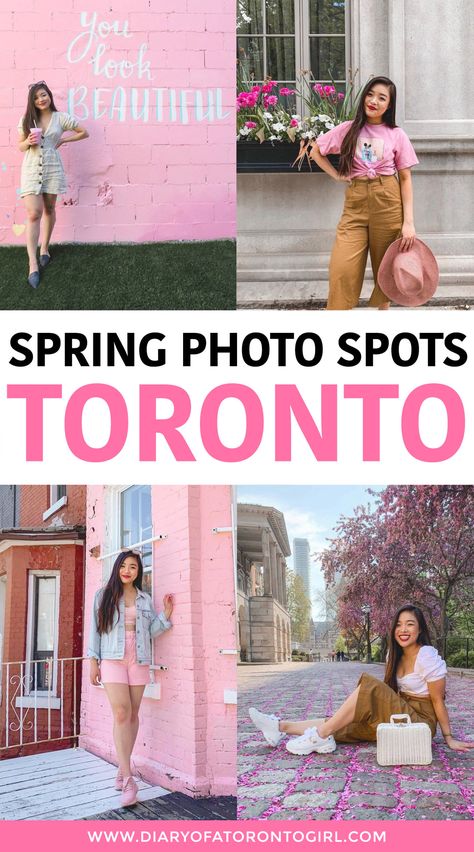 Cute and Instagrammable spring photo spots in Toronto to check out for your Instagram feed, from High Park cherry blossoms to colourful murals! Cherry Blossom Outfit, Toronto Girls, Toronto Skyline, Toronto Travel, Colorful Murals, Spring Photos, Spring Trip, Spring Weather, Instagrammable Places