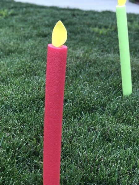 Pool Noodle Birthday Candles - Jessica Watt Pool Noodle Birthday Candles, Birthday Yard Decorations, Candle Recipes, Birthday Yard Signs, Outdoor Birthday, Pool Noodle, Yard Decorations, Second Birthday, Happy Birthday Images