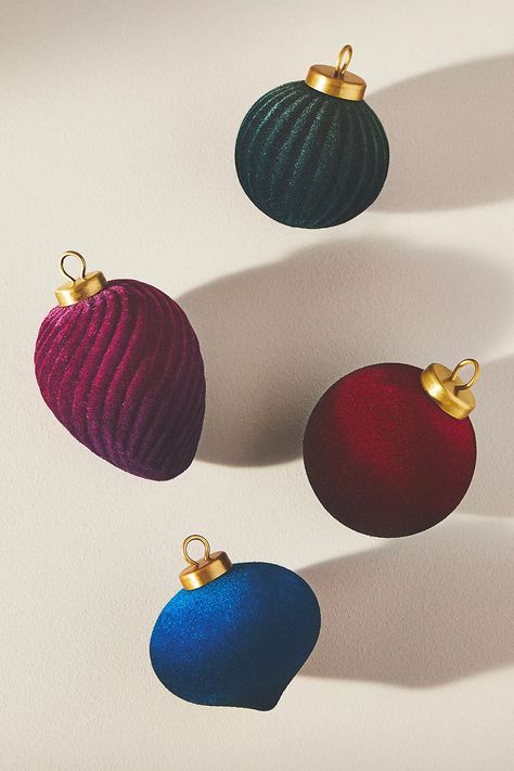 Jewel Tone Christmas Decor, Jewel Tone Christmas, Colour Christmas, Anthropologie Holiday, 2024 Ideas, Velvet Christmas, Bauble Ornaments, Globe Ornament, Festive Holiday Decor