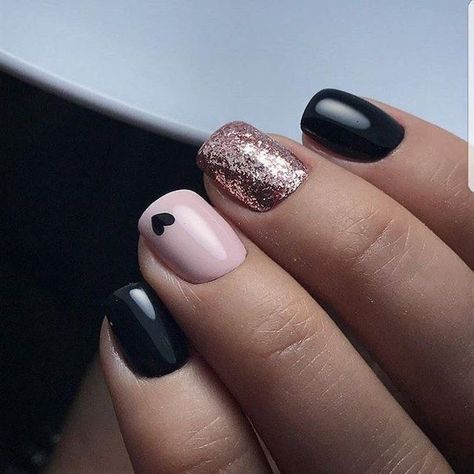 Acrylic Nails Natural, Black Nails With Glitter, Kylie Jenner Nails, Unghie Sfumate, Solid Color Nails, Unicorn Nails, Gold Nail, Rose Gold Nails, Nail Designs Glitter