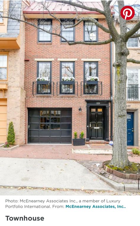 Row House With Garage, 3 Story Brick House, Brownstone With Garage, Garage Below House, Virginia Townhouse, Philadelphia Townhouse, Suburban Townhouse, Townhouse Garage, Townhouse With Garage