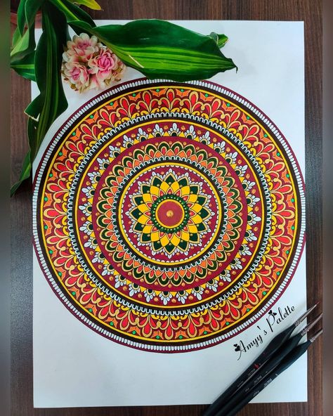 Mandela Art Rangoli, Colour Ful Mandala Drawing, Mandala Art A3 Size, Acrylic Paint Rangoli Designs, Mandala Drawing Painting, Mandala Colouring Ideas, Colouring Mandala Art, A3 Size Mandala Art, Mandala Art Design Colour