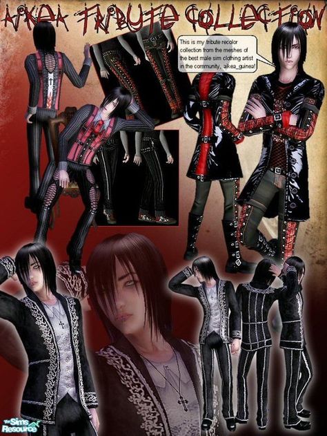 The Sims Resource - Aikea Tribute Collection Visual Kei Fashion, Pj Party, Kei Fashion, Velvet Suit, Sims 1, The Sims4, Sims Mods, Punk Goth, Sims 4 Cc