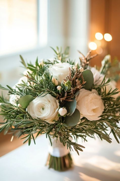 For a minimalist look, explore 25+ wedding bouquets with herbs. Simple yet stunning, these bouquets highlight the natural beauty of herbs like eucalyptus, sage, and rosemary, perfect for modern brides. Check out all the chic designs now! #minimalwedding #herbalfresh #modernbouquets Rosemary Bouquet Wedding, Sage Eucalyptus Bouquet, Rosemary Flower Bouquet, Natural Bride Bouquet, Forest Wedding Bouquet Simple, Rosemary Wedding Bouquet, Evergreen Bouquet Wedding, Eucalyptus Bouquet Vase, Herb Wedding Centerpieces