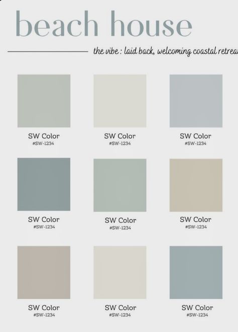 Coastal Paint Palette, Pola Cat Dinding, Coastal Paint Colors, Coastal Paint, Beach House Colors, Paint Decor, Paint Palettes, House Color Palettes, Beach Room