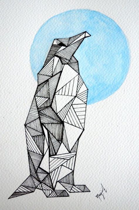 Geometric Penguin, Penguin Tattoo, Penguin Drawing, Poly Art, Polygon Art, Penguin Art, Geometric Shapes Art, Framed Pictures, Geometric Art Prints