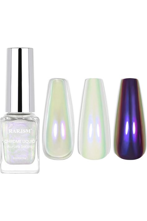 RARJSM Liquid Chrome Nail Polish Pearl Purple Aurora Liquid Powder Metallic Chameleon Mirror Effect Quick Dry Iridescent Chrome Nail Powder for Polish Mermaid Glitter 5ML 0.17FLOZ Nail Art Fast Drying Nail Polish, Purple Aurora, Types Of Nail Polish, Black Gel Nails, Chrome Nail Polish, Pearl Purple, Chrome Nail Powder, Mirror Nails, Mermaid Glitter