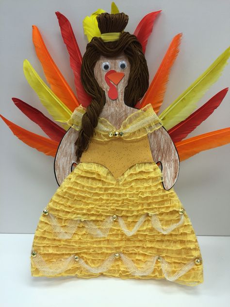 Turkey In Disguise as Princess Belle Disguise A Turkey Cheerleader, Disguise A Turkey Project, Turkey Art Projects, Turkey In Disguise, Disguise A Turkey, Paper Turkey, Turkey Disguise Project, Turkey Project, Turkey Disguise