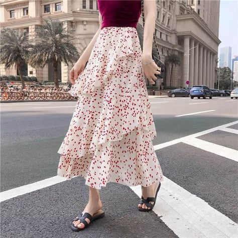 69d658d0b2859e32cd4dc3b970c8496cdesc37357512ri Skirts Korean, Floral Chiffon Skirt, Womens Long Skirt, Japan Kawaii, Chiffon Maxi Skirt, Cheap Skirts, Bohemian Skirt, Dress Cake, Chiffon Maxi