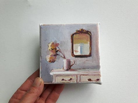 Mini canvas still life by Marleenart on Etsy Painting Tiny Canvas, Small Canvas Prints, Art Mini Toile, Tiny Canvas, Mini Toile, Acrylic Painting Flowers, Small Canvas Paintings, Cute Canvas Paintings, Painting Flower