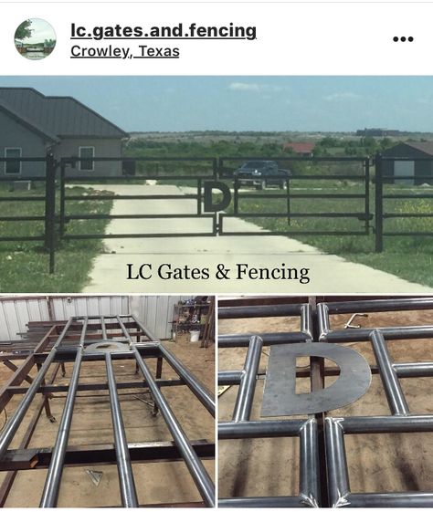 Pipe Fence Entrance, Metal Entrance Gates, Entrance Fence, Fence Driveway, Farm Gates Entrance, Ranch Entrance Ideas, Cattle Gate, Ranch Entrance, Barndo Ideas