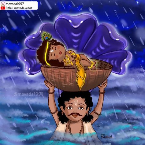 Little Krishna Cartoon, Nand Baba With Krishna, Krishna Birth Drawing, Krishna Birth Images, Jonmastomi Krishna Drawing, Bal Krishna Cartoon Images, Shree Krishna Animated, Janmashtami Drawing, Little Krishna Cute Pics Janmashtami