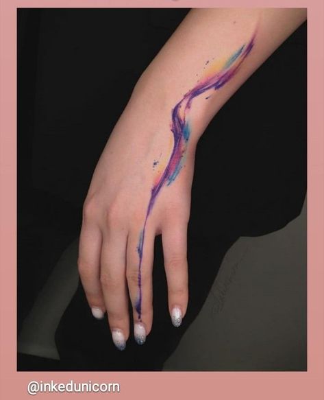 Watercolor Hand Tattoo, Abstract Tattoo For Women, Color Line Tattoo, Fluid Tattoo, Abstract Hand Tattoo, Belle Tattoo, Dragon Tattoo For Women, Time Tattoos, Abstract Tattoo