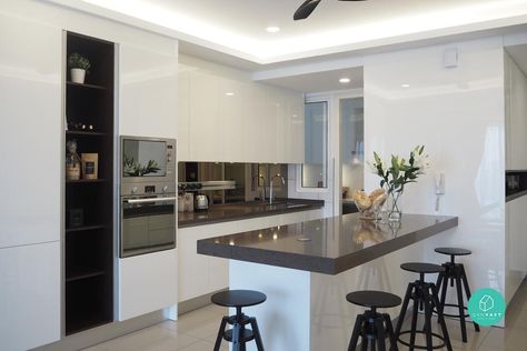 Wet Kitchen Design, Kitchen Ideas Malaysia, Kitchen Design Modern Luxury, Open Kitchen Interior, Small Condo Kitchen, Wet Kitchen, Condo Kitchen Remodel, Dry Kitchen, Small White Kitchens