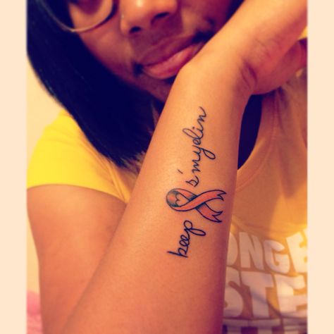 Multiple Sclerosis tattoo I got for my mom #multiplesclerosistattoo #MS Ms Warrior Tattoo, Ms Tattoos, Sunflower Awareness Ribbon Tattoo, Multiple Sclerosis Quotes Inspiration, Multiple Sclerosis Tattoo, Ms Tattoos Multiple Sclerosis, Ms Awareness Shirts, 13 Tattoos, Awareness Tattoo