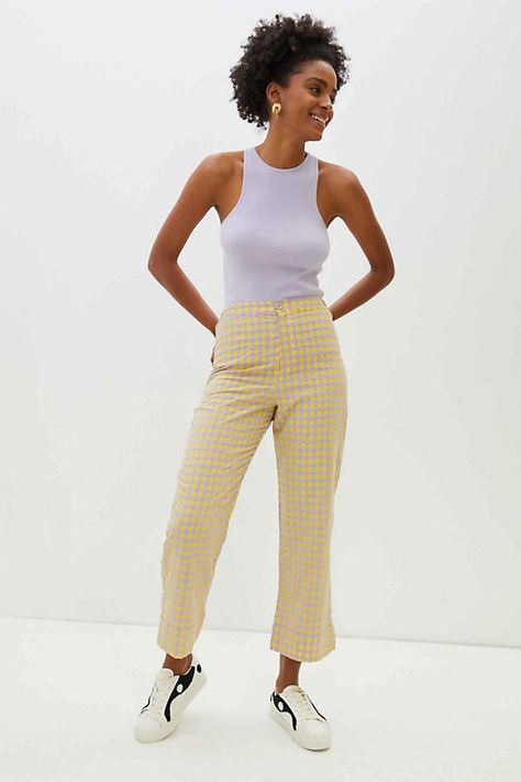 Extra Wide Leg Pants, Plaid Jumpsuit, Black Flare Pants, Gingham Pants, Linen Romper, Black Cargo Pants, Wide Leg Cropped Pants, Purple And Yellow, Summer Pants