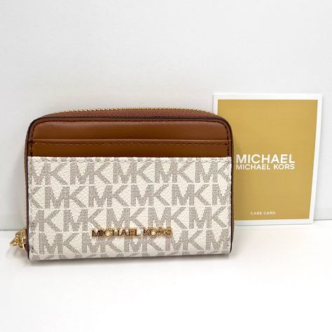 Brand New With Tags! Michael Kors Jet Set Travel Card Case Wallet 100 % Guaranteed Authentic 4.5"L X 3"H X 1"W Mk Signature Pvc And Leather Mk Gold Logo Plaque On Front Water & Stain Resistant Polished Gold Hardware Zip Around Closure 2 Credit Card Slots Front And Back Middle Slip Compartment And 4 Card Slots Original Michael Kors Price Tag All Items Come From Clean Smoke&Pet Free Environment . Travel Card, Travel Cards, Card Case Wallet, Gold Logo, Kors Jet Set, Price Tag, Michael Kors Jet Set, Jet Set, Michael Kors Bag