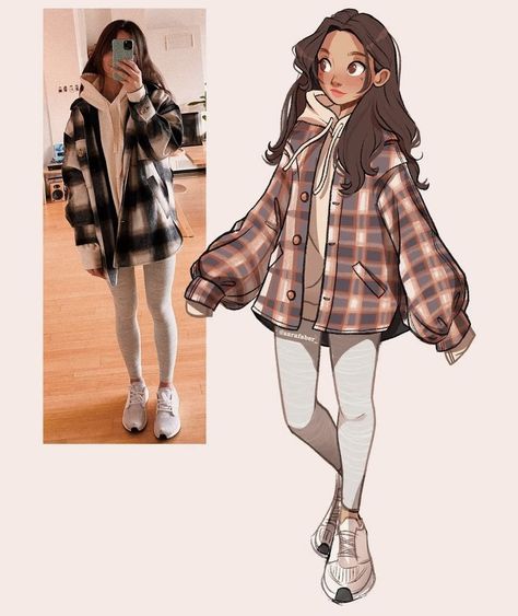 Flannel Outfits Girl, Sara Faber, Flannel Girl, Patreon Art, Jacket Drawing, Outfit Drawing, Clothes Illustration, Art Pins, Human Anatomy Art