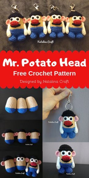 Mr Potato, Mr Potato Head, Crochet Keychain Pattern, Pola Amigurumi, Potato Head, Crochet Animals Free Patterns, Crochet Amigurumi Free, Quick Crochet, Fun Crochet Projects