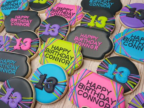 13th Birthday Party | Sugar Cookies | Neon Birthday Neon Sweet 16, Neon Birthday Cakes, Teenager Party, Neon Cakes, 13th Birthday Party, Cookies Royal Icing, Neon Birthday Party, Glow Birthday Party, Sugar Cookie Royal Icing