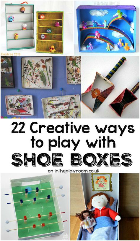 22 creative shoe box crafts for kids. Fun DIY toys upcycled and made from shoe boxes Shoe Box Art, Shoe Box Crafts, Creative Ideas To Make, Upcycle Crafts Diy, Box Crafts, Box Creative, Shoe Boxes, Crafty Kids, Upcycled Crafts