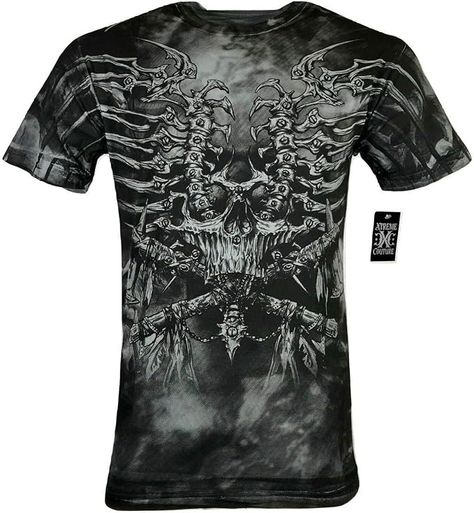 Amazon.com: Xtreme Couture by Affliction Men T-Shirt Iron Bones : Clothing, Shoes & Jewelry Usa Country, Xtreme Couture, Affliction Men, Black Tattoo, Men T Shirt, Crew Neck Shirt, Back Design, Grey Fashion, Neck Shirt