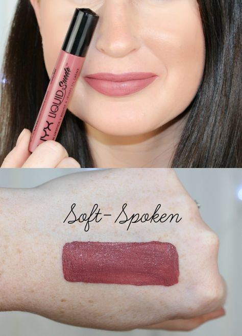 NYX Liquid Suede on Soft Spoken - Kat Von D Lolita Dupe Nyx Lingerie Swatches, Nyx Abu Dhabi, Nyx Soft Spoken, Nyx Lip Liner Swatches, Nyx Soft Matte Lip Cream Swatches, Nyx Cosmetics Lipstick, Nyx Stay Night, Nyx Powder Puff Lippie, Nyx Lip Cream