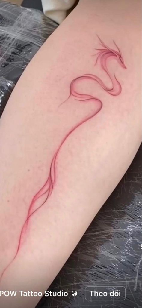 White Ink Dragon Tattoo, Chinese Fire Dragon Tattoo, Dainty Dragon Spine Tattoo, Red Ribbon Of Fate Tattoo, Red Dragon Tattoo Thigh, Red Cybersigilism Tattoo, Red String Theory Tattoo, Dragon Rib Tattoo Woman, Red Fineline Tattoo