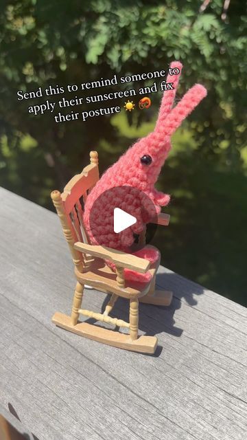 Alleshen Hamilton | GheeBeans Crafty on Instagram: "Re-apply that sunscreen and sit up straight darling, you got this ❤️ Love, your emotional support shrimp 🦐 

#sunsout #shrimpposture #sunscreeneveryday #shrimpsofinstagram #pinkvibes #rockingchair #handmadetoys #kawaiiart" Pink Vibes, Sit Up, Emotional Support, Kawaii Art, Sunscreen, Rocking Chair, Handmade Toys, How To Apply, Instagram