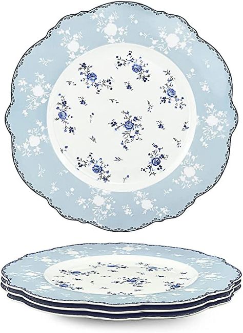 Amazon.com: fanquare 8 Inch Porcelain Dessert Plates Set of 4, Lace Serving Bowls Set for Salad, Soup, Pasta, Snack, Blue Roses : Everything Else Salad Soup, Soup Pasta, Elegant Plates, Modern Dinnerware, Salad Pasta, Pasta Plates, Serving Bowl Set, Soup Bowl Set, Salad Bowls Set