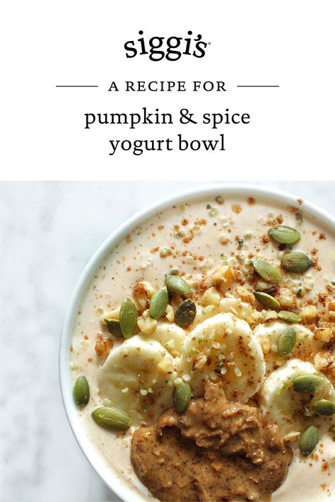 Greek Yogurt Pumpkin, Pumpkin Greek Yogurt Recipes, Pumpkin Yogurt Bowl, Pumpkin Spice Greek Yogurt, Pumpkin Spice Yogurt Parfait, Skyr Recipe, Pumpkin Yogurt, Yoghurt Bowl, Probiotic Yogurt