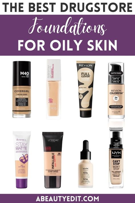 Full Coverage Drugstore Foundation, Foundations For Oily Skin, Oily Skin Makeup, Best Drugstore Foundation, Full Coverage Makeup, Foundation For Oily Skin, Foundation Tips, Makeup Tip, Drugstore Foundation