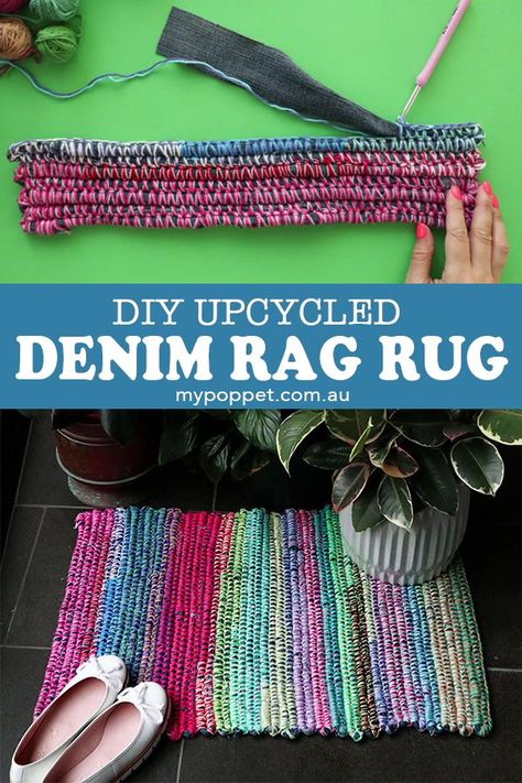 Upcycled Denim Diy, Denim Rag Rugs, Artisanats Denim, Rag Rug Diy, Rug Diy, Chainsaw Mill, Diy Sy, Braided Rug Diy, Scrap Yarn